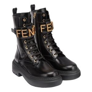 Fendi Fendiagraphy Black and Gold Combat Boots